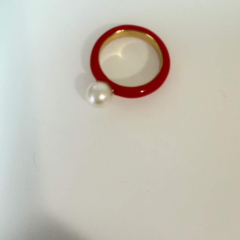 Mejuri Red and Gold Ring with Pearl